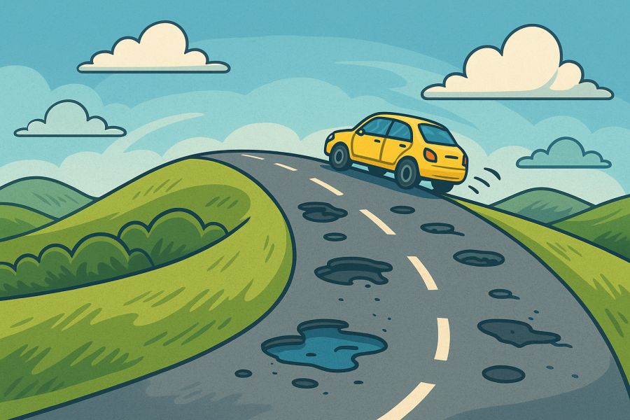 Díry a hrboly na silnici